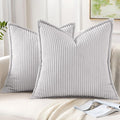 Mecatny Corduroy Throw Pillow Covers 16x16 Set of 2, Neutral Decorative Soft Boho Couch Pillow Covers with Broadside for Sofa Living Room, Grey