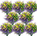 Hananona 24 Pcs Artificial Flowers Outdoor, Faux Artificial Plants UV Resistant Plastic Flower Bulk for Hanging Planter Porch Window Home Wedding Fall Summer Decor (24, Fuchsia, Purple, Yellow, Green)
