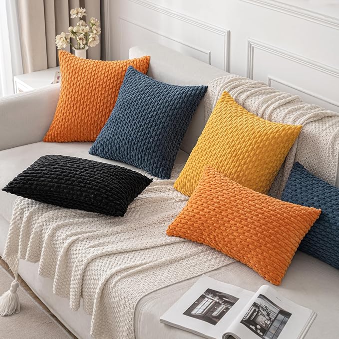 MIULEE Orange Throw Pillow Covers Soft Corduroy Decorative Set of 2 Boho Striped Pillow Covers Pillowcases Farmhouse Home Decor for Halloween Couch Bed Sofa Living Room 18x18 Inch