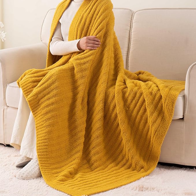 BATTILO Fluffy Soft Yellow Throw Blanket, Fuzzy Plush Mustard Knit Throw Blankets, Warm Lightweight Cozy Blanket for Couch, Bed, Sofa, Home Decor, 50"x60"