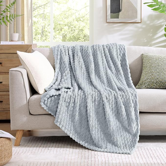 Monbix Haze Blue Fleece Throw Blanket for Couch- Room Decor Soft Cozy Blankets for Women, Lightweight Fleece Flannel Bed Blanket Suitable for All Seasons(50"×60",Haze Blue)