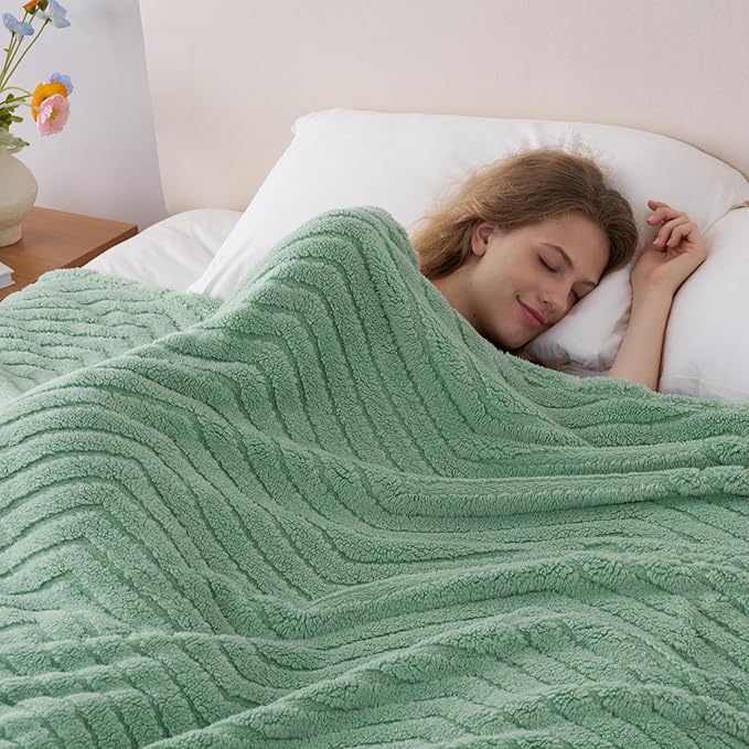 Joiedomi Queen Size Blanket for Bed, Soft & Warm Sage Green Fleece Blankets Gifts for Women Mom, Cozy Cute Soft Throw 90x90 Inches