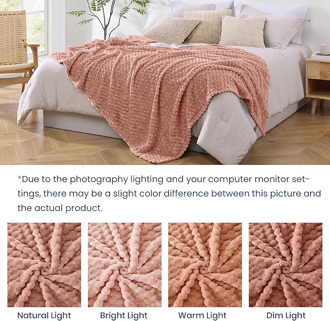 Monbix Pink Fleece Throw Blanket for Couch- Room Decor Soft Cozy Blankets for Women, Lightweight Fleece Flannel Bed Blanket Suitable for All Seasons(50"×60",Pink)