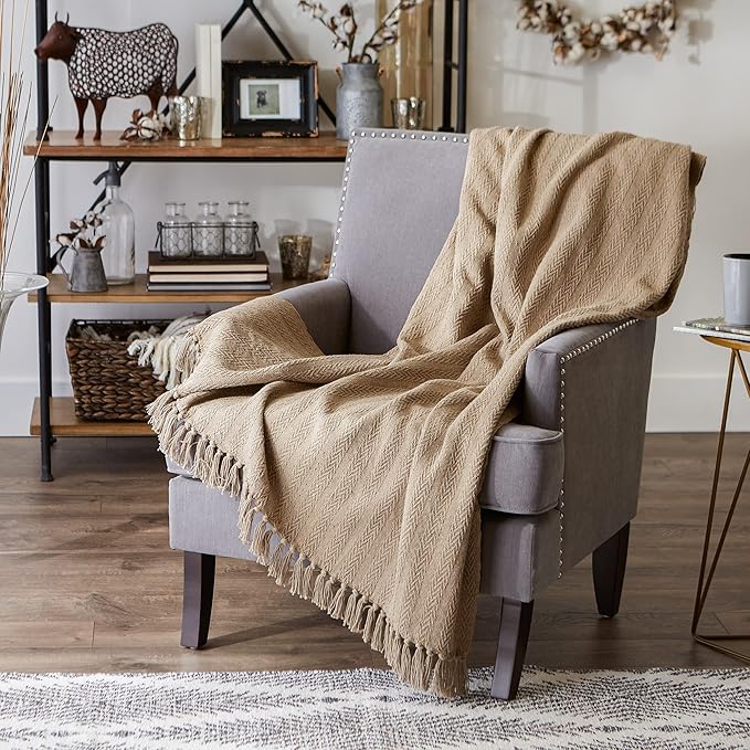 DII Industrial Tonal Textured Woven Throw 50x60, Stone