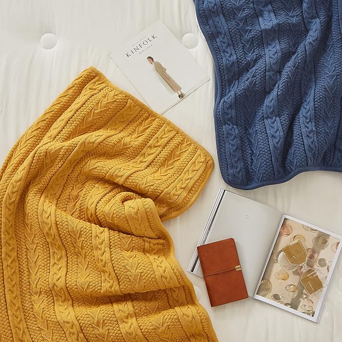 Longhui bedding Acrylic Cable Knit Sherpa Throw Blanket - Thick, Soft, Big, Cozy Grey Blue Knitted Fleece Blankets for Couch, Sofa, Bed - Large 50 x 63 Inches Gray Blue Coverlet All Season