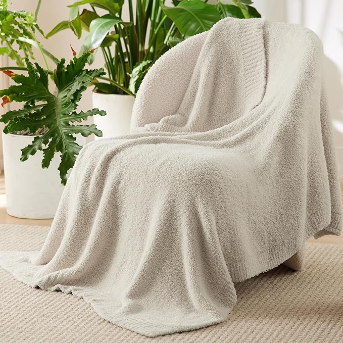 Bedsure Beige Knit Throw Blanket for Couch, Bedding Sofa - Super Soft, Cozy, Fuzzy, Fluffy Blanket Dupes, Gentlesoft, Breathable Warm Gift for Women, Winter Decor, 50x60 Inches