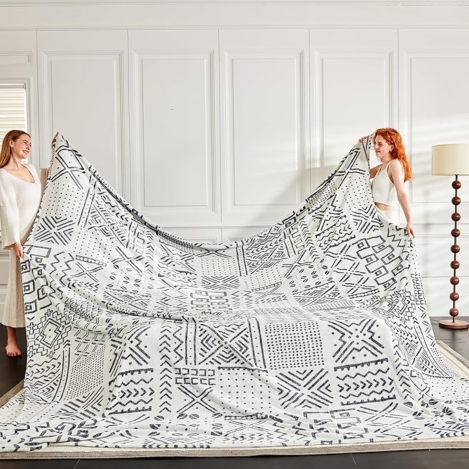 Soft Cozy 120x120 Inches Seamless Oversized King Fleece Blanket, Giant 10'x10' California King Blanket Extra-Large Flannel Blankets for Bed, Sofa, Couch, Travel, Symbol Light Grey
