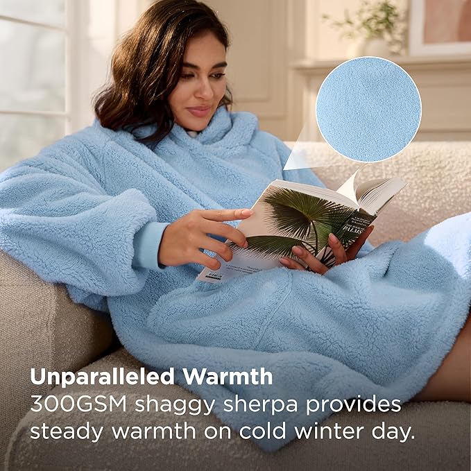 Bedsure Blanket Hoodie, Wearable Blanket Hoodie as Mothers Day Gifts for Mom, Birthday Gifts for Women Men, Warm Cozy Hoodie Blanket Sweatshirt for Adult Women Men, Sky Blue, Standard