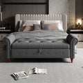 Aoowow Rolled Arm Storage Benches for Bedroom End of Bed Ottoman Bench 63" Long Bench with Storage and Seating for Living Room,Entryway,Window,Button Tufted with Solid Wood Legs (Linen Dark Grey)