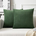 UGASA Velvet 18x18 Inch Soft Throw Pillow Covers Decorative Corduroy Striped Both Sides Solid Square Cushion Cases Boho Farmhouse for Couch Bedroom Sofa Home, Pack of 2, Moss Green