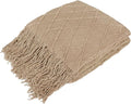 PAVILIA Tan Taupe Knit Throw Blanket for Couch Bed, Soft Knitted Farmhouse Sofa Throw for Living Room, Lightweight Decorative Fall Throw Blanket for Chair, Outdoor Textured Boho Blanket, 50x60