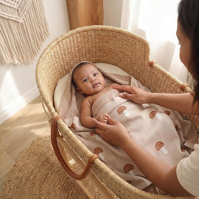 Unisex Baby Swaddle Blanket 100% Cotton Buttery Soft Cozy Receiving Swaddle Stroller Blanket for Shower Gift Registry for Newborns, Infants, Toddlers (Mushroom - Cream)