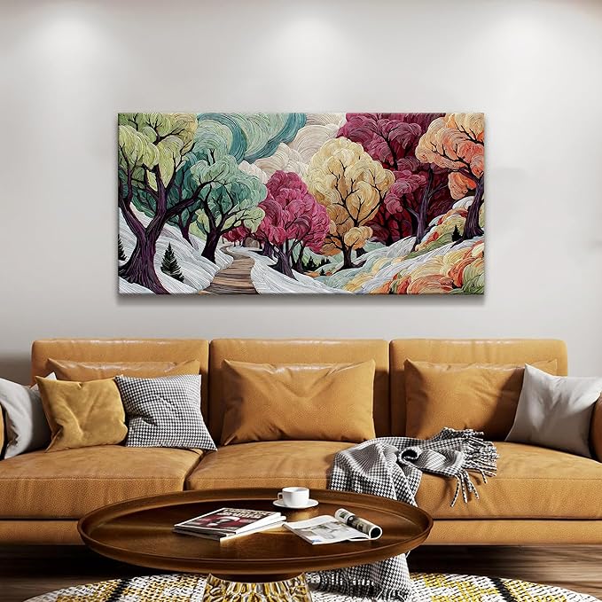 TAIJXAGSG Boho Wall Art For Living Room Colorful Tree Canvas Art Wall Decor Artwork Print Painting 24" X 48" Abstract Wall Art Picture For Bedroom Modern Salon Kitchen Office Home Wall Decor