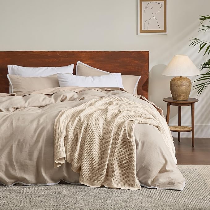 Bedsure Gentlesoft 100% Cotton Blanket King Size for Bed - Breathable and Soft for Spring Summer, Thick Cozy Waffle Weave Blanket Gifts for Women, Yellowish Cream, 104x90 inches