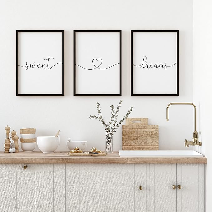 Set of 3 Sweet Dreams Sign Bedroom Wall Decor Above Wed Wall Sign Farmhouse Wall Decor for Home Bedroom And Living Room (Black, 16"x24")