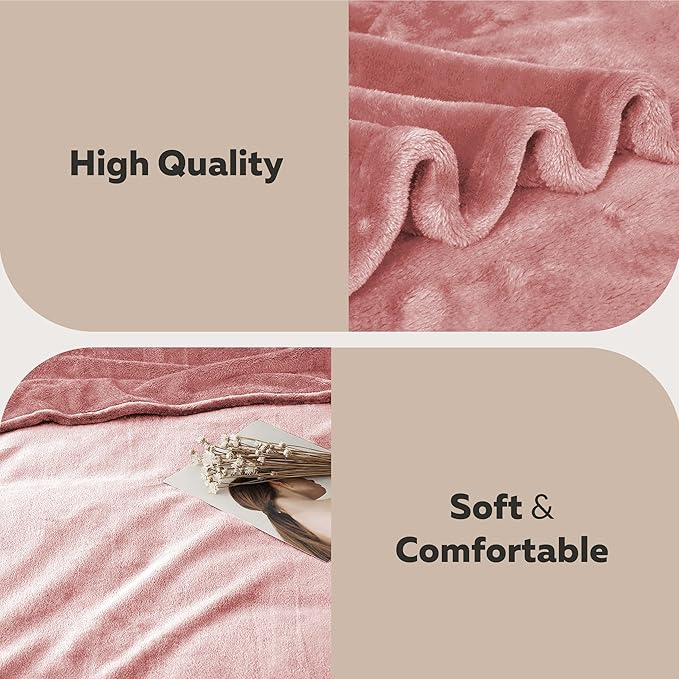 MOONLIGHT20015 Fleece Blankets Queen Size 90x90 Inches- 2 Pack - Super Soft Fluffy Throw Blanket for Sofa and Bed - Warm and Cozy Lightweight 400 GSM Microfiber Bed Throws Blankets (Queen, Pink)