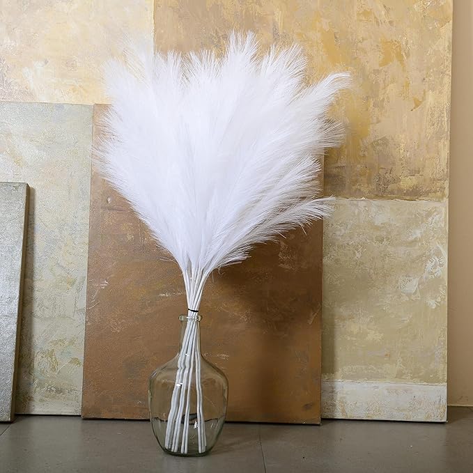 Faux Pampas Grass, 9 PCS 37''/3.1FT Tall Fluffy Fake Pompas Floral, Large Artificial Pompous Grass Branches for Floor Vase Fillers, Boho Farmhouse Room Wedding Decor (White)