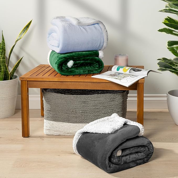 PAVILIA Sherpa Fleece Throw Blanket for Couch, Dark Grey, Plush Soft Fuzzy Sofa Blanket, Cozy Reversible Winter Throw for Women Men, 50x60 Inches
