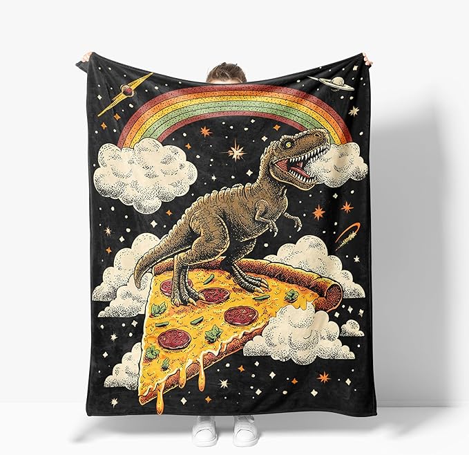 Dinosaur Throw Blanket Soft Warm Cozy Funny Spcae Food Pizza Rainbow Dinosaurs Blankets Fuzzy Plush Fleece Dinosaur Blanket Gifts for Couch Bed Sofa Home Decor 40''X50''
