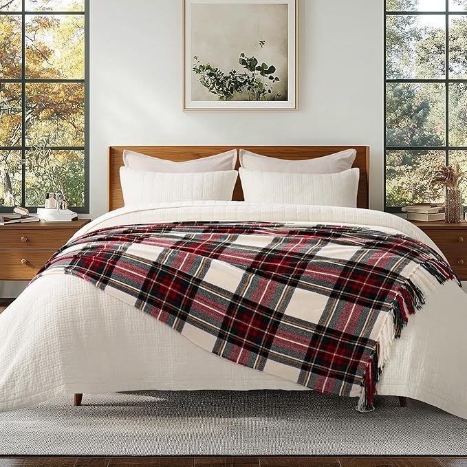 EverGrace Stewart Christmas Plaid Chenille Throw Blanket for Couch, Super Soft Cozy Tartan Checkered Throw Blanket with Tassels, Lightweight Plush Chenille Knit Throw for Christmas Decor, 60”x80”
