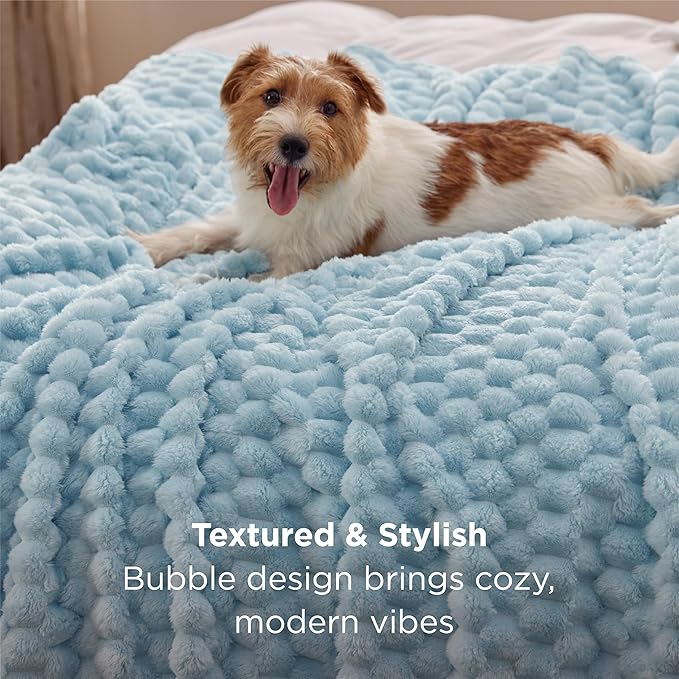 Bedsure King Size Blanket for Bed - 350GSM Fluffy Plush Bubble Blanket King for Home Room Decor, GentleSoft Cute Fleece Soft Cozy Gifts for Women Girls, Light Blue, 108x90 Inches