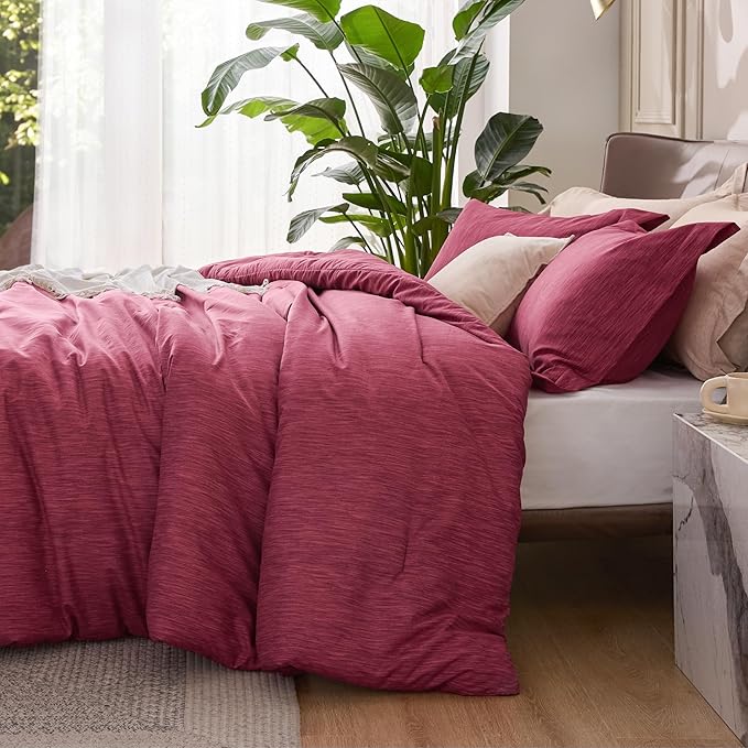 Bedsure Queen Comforter Set - Dark Red Comforter Queen Size, Soft Bedding for All Seasons, Cationic Dyed Bedding Set, 3 Pieces, 1 Comforter (90"x90") and 2 Pillow Shams (20"x26"+2")