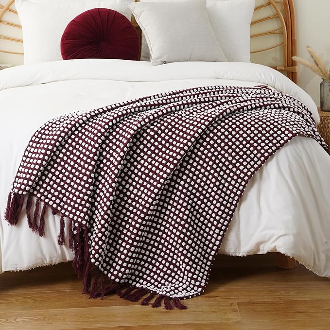 Bunnikins & Clover Knitted Red Purple Throw Blanket, Cozy Warm Lightweight Chenille Throw Blanket for Bed, Sofa, Home Decor, 50"x60"