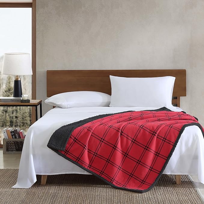 Eddie Bauer - Throw Blanket, Soft & Reversible Cotton Flannel Bedding, Throw Blanket for Couch or Bed (Kettle Falls Red/Black, 50" x 60")