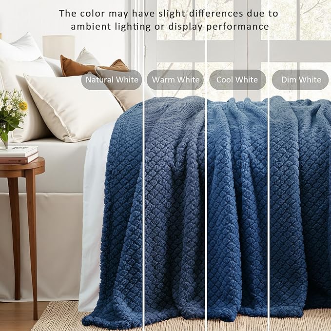 Exclusivo Mezcla Fleece Throw Blanket for Couch and Bed,Extra Soft Warm Decorative Fuzzy Throws for Women,Lightweight Cozy Blankets Size 50x60 Inches, Navy Blue
