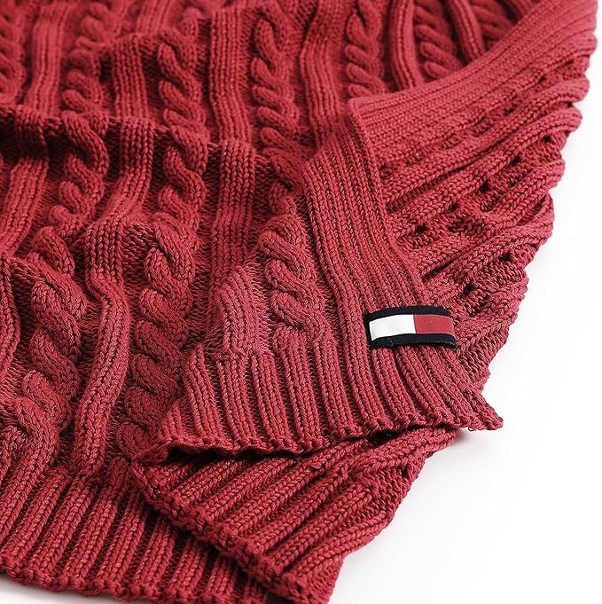 Tommy Hilfiger - Blanket, Ultra-Soft Cable Knit Throw Blanket for Bed or Couch, Lightweight Bedding with a Soft Textured Feel & Iconic Flag Logo (Red, 50" x 70")