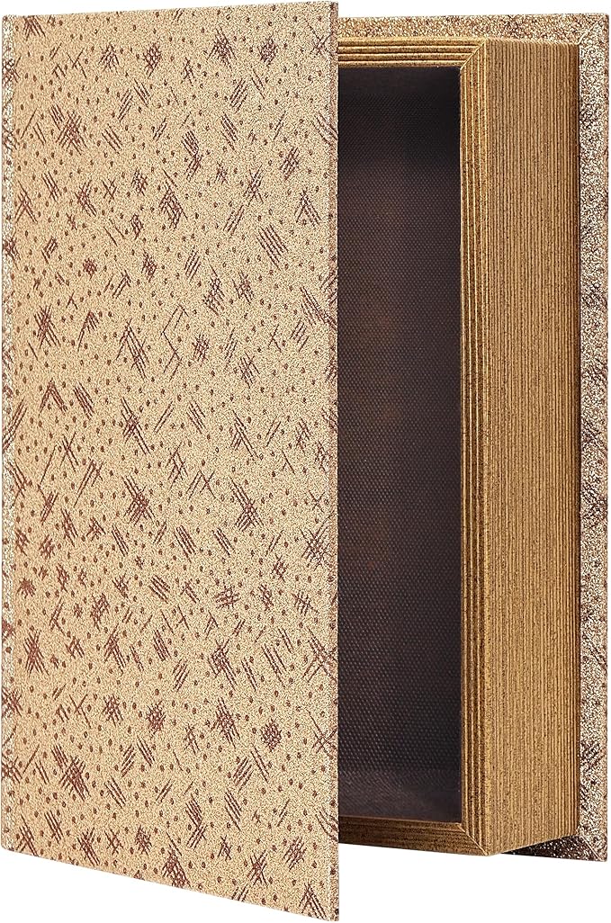 PACOLO Decorative Book Boxes, Faux Wood cover Storage for Hidden Jewelry, Money, and Cash (Gold sequins)