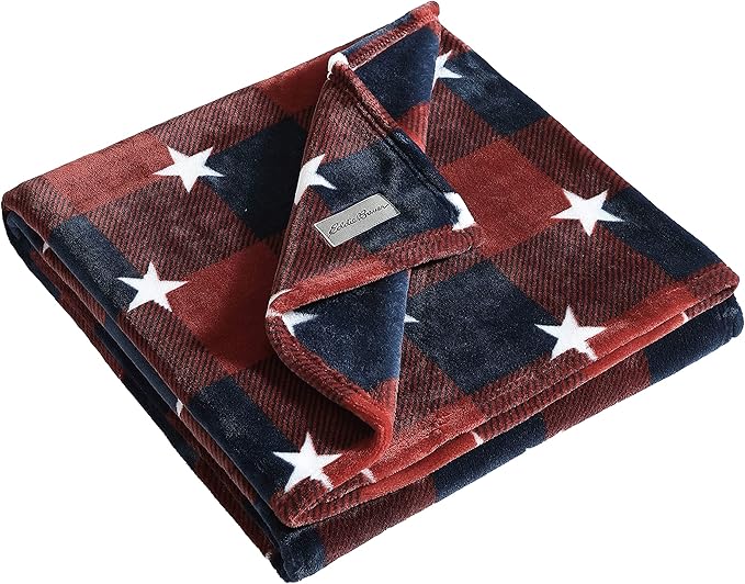 Eddie Bauer - Throw Blanket, Ultra-Soft Reversible Plush Fleece Blanket, Cozy Lightweight Bedding for Couch & Bed (Americana Plaid Red, 50' x 70')