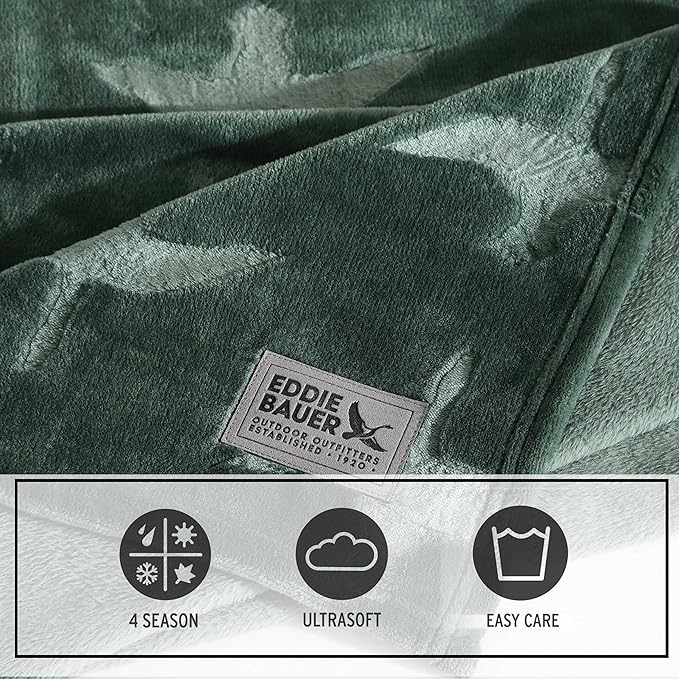 Eddie Bauer - Throw Blanket, Ultra-Soft & Embossed Plush Bedding, Blanket for Couch & Bed (Geese Green, 50" x 70")