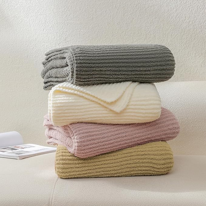 bearberry Soft Rib Knit Blanket Thin Warm & Breathable - Snuggly Minky Throw for Everyday Use, Travel, Chair | All-Season Machine Washable for Couches, Gifts, Family (Grey, 50”x60”)