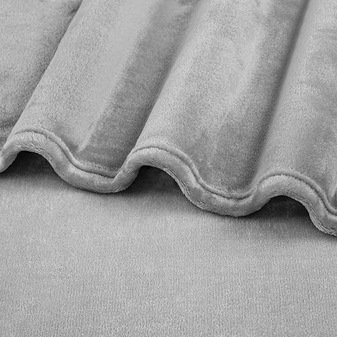 PAVILIA Light Grey Fleece Bed Blanket Queen Size, Silver Super Soft Fuzzy Flannel Throw for Couch Sofa, Luxury Plush Microfiber Large Throw Blanket Queen Bed, Home Cozy Velvet Gift Blanket, 90x90