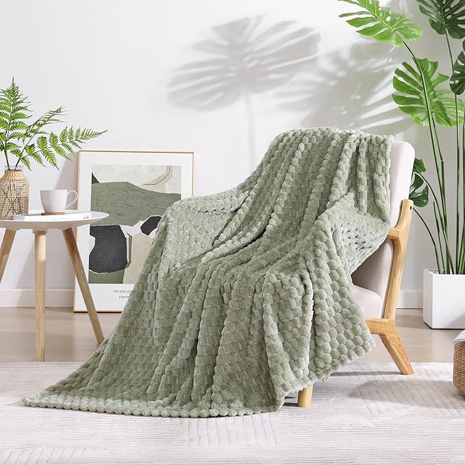 Monbix Sage Green Fleece Throw Blanket for Couch- Room Decor Soft Cozy Blankets for Women, Lightweight Fleece Flannel Bed Blanket Suitable for All Seasons(50"×60",Sage Green)