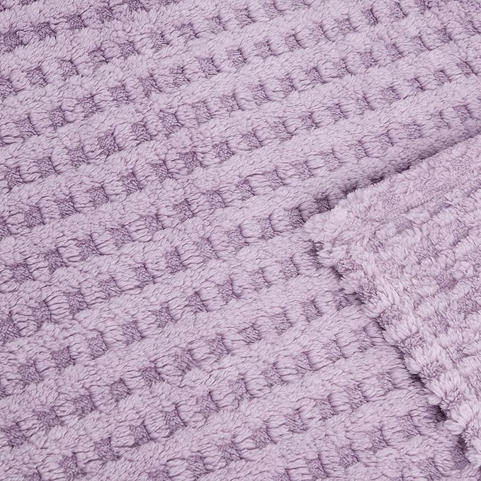 Soft Cozy Fuzzy Fleece Throw Blanket, Waffle Lavender Fog, 50x60 Inches – Lightweight, Fluffy, and Warm 3D Jacquard All-Season Blanket for Couch, Bed, Sofa, Home Decor, Camping, and Travel