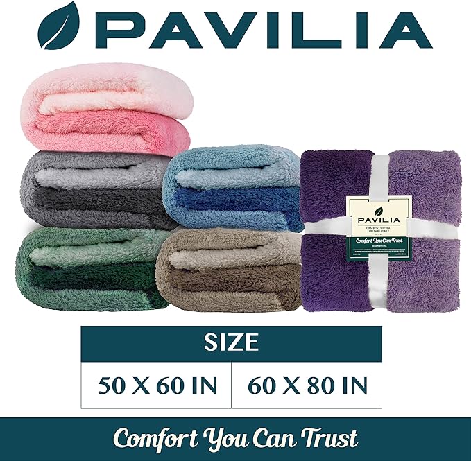 PAVILIA Fluffy Sherpa Throw Blanket Ombre | Gradient Plush, Soft, Fuzzy, Decorative Accent Throw Blanket for Couch Sofa Twin Bed | Cozy Warm Decorative Furry Faux Fur Blanket, 60x80 Inches Purple