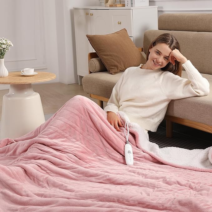 Twin Electric Blanket 62''X84'' Heating Blanket - Pink Heated Blanket for Office Ultra Warm Fluffy Winter Blanket with Adjustable Temperature & Machine Washable, Grandma Birthday Gifts(Baby Pink)