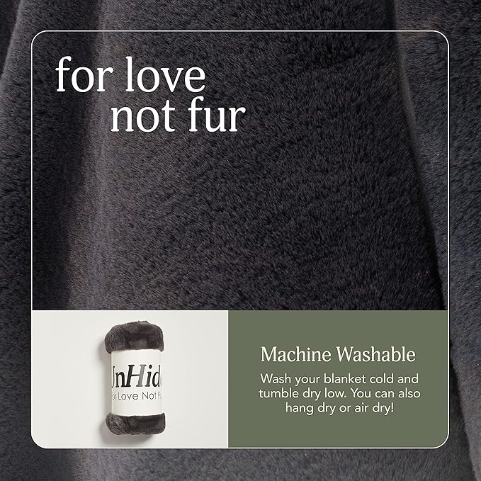 UnHide Lil’ Marsh Faux Fur Blanket - Lightweight, Soft Throw Blanket - Machine Washable - Ideal for Bed, Couch, or Reading Chair- Small (50" x 60") Charcoal Charlie