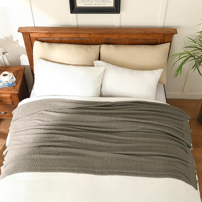 JOOJA Knit Throw Blanket Super Soft Warm Blanket for Couch Lightweight Fluffy Blanket for Bed Sofa 60x80 Inches Taupe