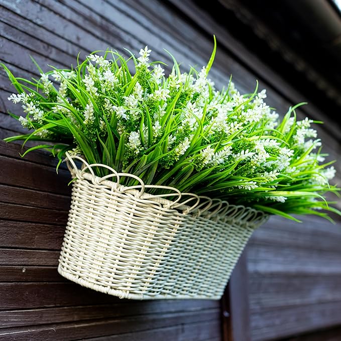Artificial Flowers for Outdoors Plants - 20 Bundles Fake Lavender Plastic Faux Monkey Grass UV Resistant for Home Decorations (20, White)