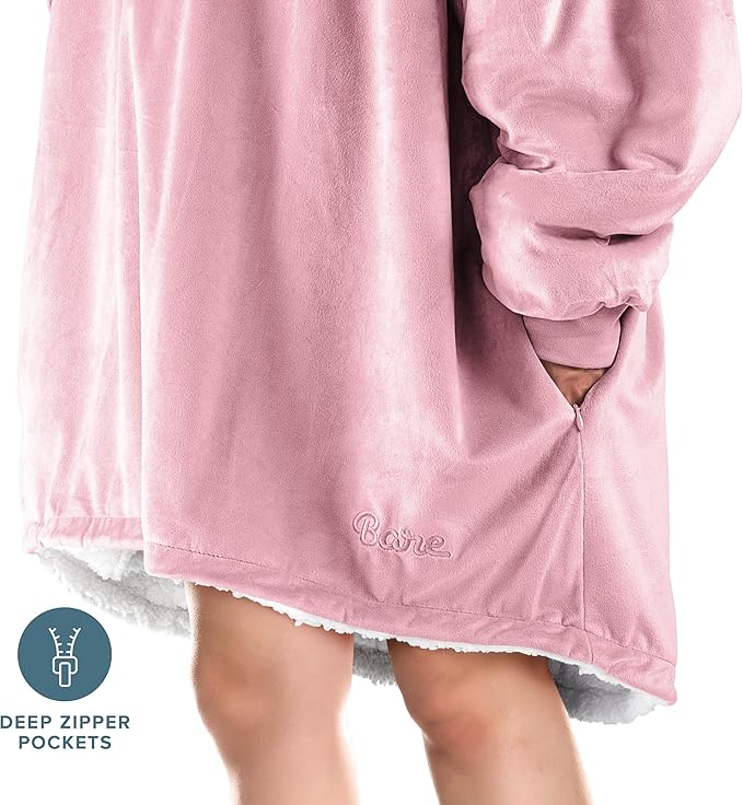 Bare Home Wearable Blanket Hoodie - Soft Plush Sherpa - Warm and Cozy - Oversized Wearable Blanket - Adult & Kid Sizes