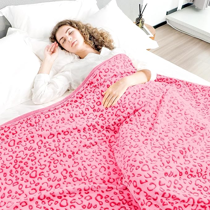 Y2K Pink Girly Room Decor Blanket - Soft Plush Leopard Throw for Women & Girls, Cozy Fleece Small Blanket for Couch Bed, Birthday, Mother’s Day & Easter Gifts