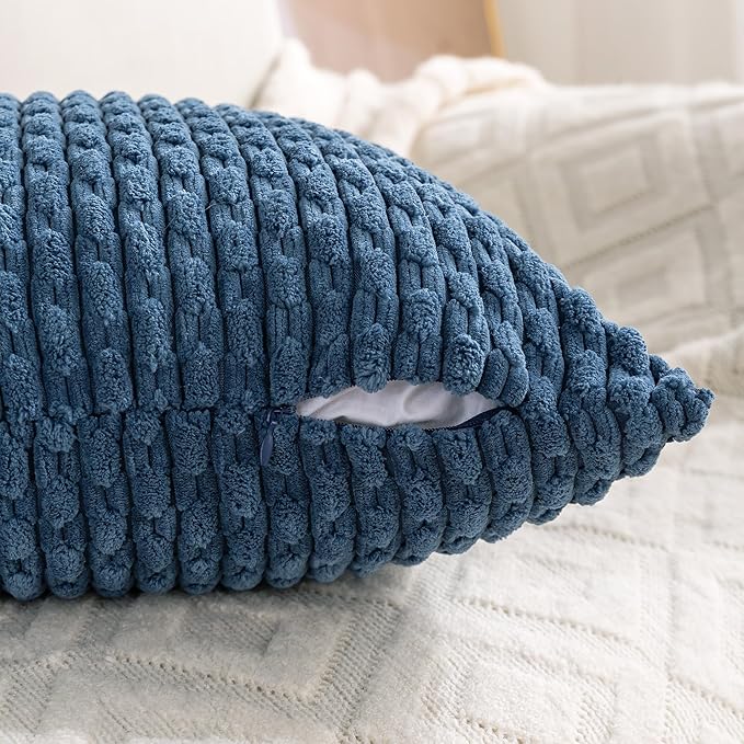 Set of 4 Blue Decorative Throw Pillow Covers 22x22 Inch Corduroy Pillow Covers for Bed Couch Sofa Living Room Soft Square Cushion Cases