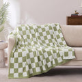 Checkered Throw Blanket, Sage Green Soft Cozy Fluffy Knitted Throw Blankets for Couch, Sofa, Bed, Chair, Warm Fuzzy Travel Picnic Lightweight Plaid Blanket, 60x80 inches