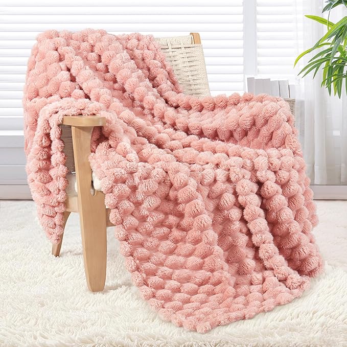 Whale Flotilla Throw Blanket for Couch with Jacquard Pattern, Fuzzy Soft Cozy Exquisite Blankets for All Season, Warm and Fluffy, 50x60 Inch, Pink