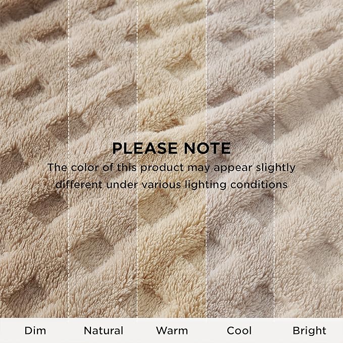 Bedsure Waffle Couch Throw Blanket - GentleSoft Fleece Cozy Blanket for Sofa Bed Room Decor, Super Fluffy Checkered Throw for Women Girls, Warm Cute All Season Gift, Tan, 50x60 Inches