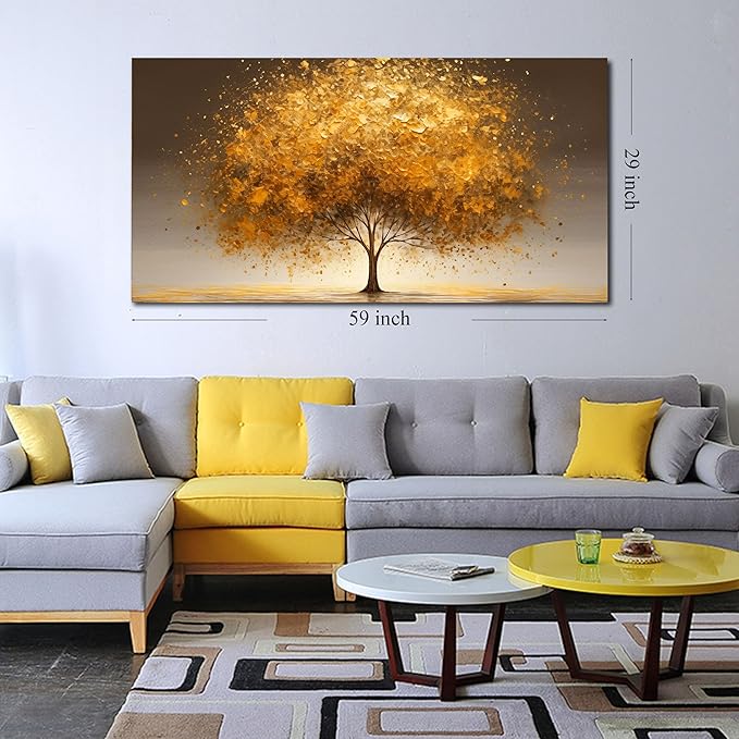 Tree Wall Art for Office Large Wall Art for Living Room Gold Canvas Art Wall Decor for Bedroom Size 29 x 59 Inch