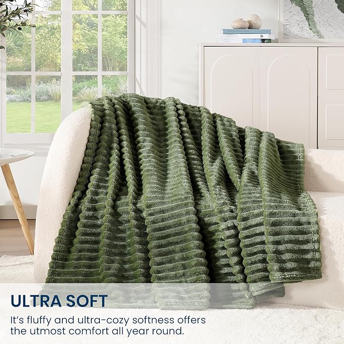 Monbix Olive Green Fleece Throw Blanket for Couch- Room Decor Soft Cozy Blankets for Women, Lightweight Fuzzy Fleece Flannel Bed Blanket Suitable for All Seasons(60"×80",Olive Green)